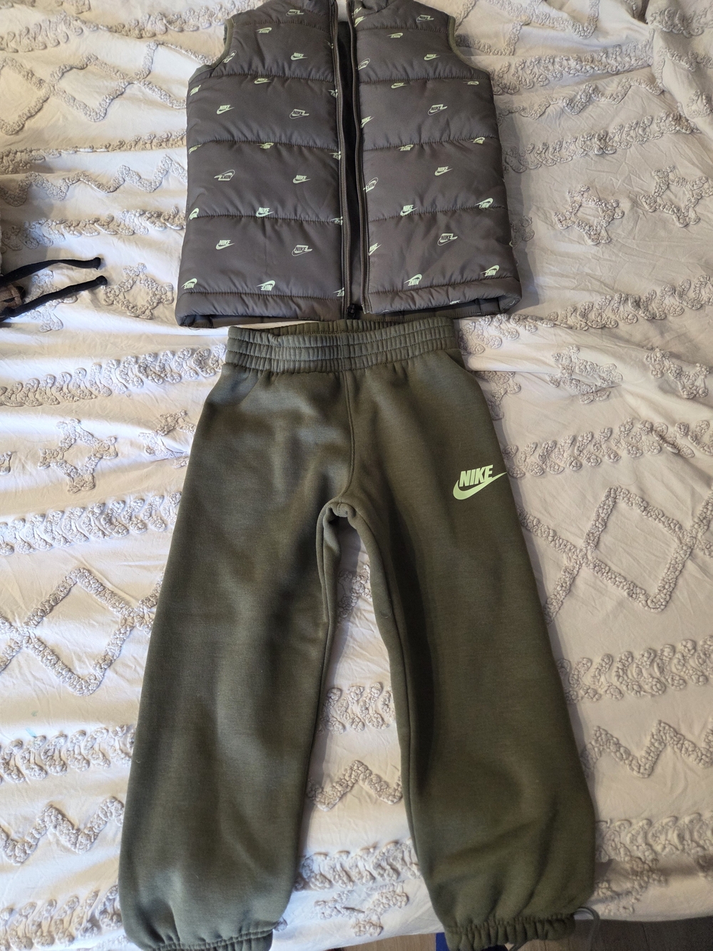Nike Kids Olive Green Joggers with Lime Logo